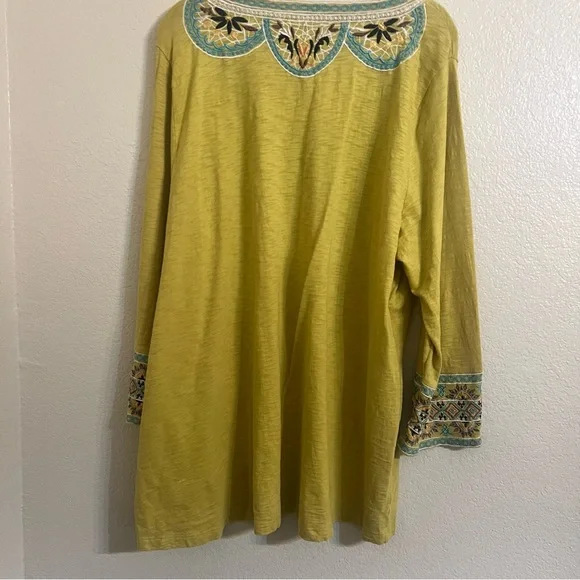Soft Surroundings blouse tunic sunrise Embroidered V-Neck boho floral cotton 3x - Picture 3 of 9